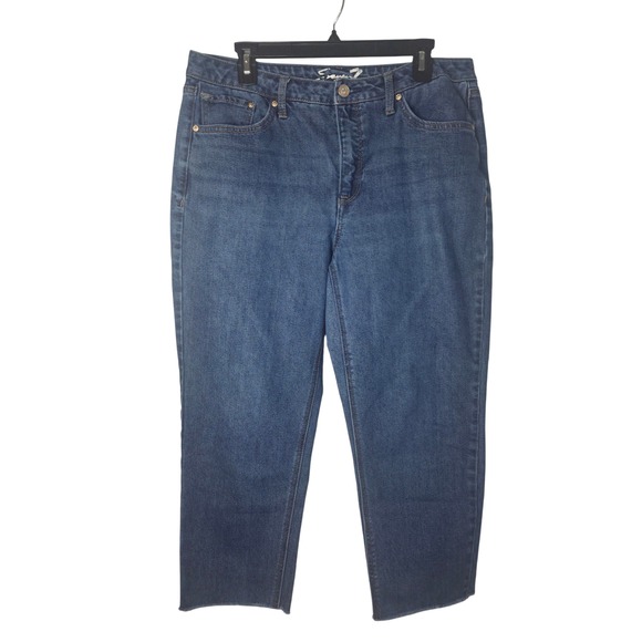Seven7 Denim - Seven7 Womens High Rise Straight Leg Cropped Jeans Medium Wash Raw Hem Size 12